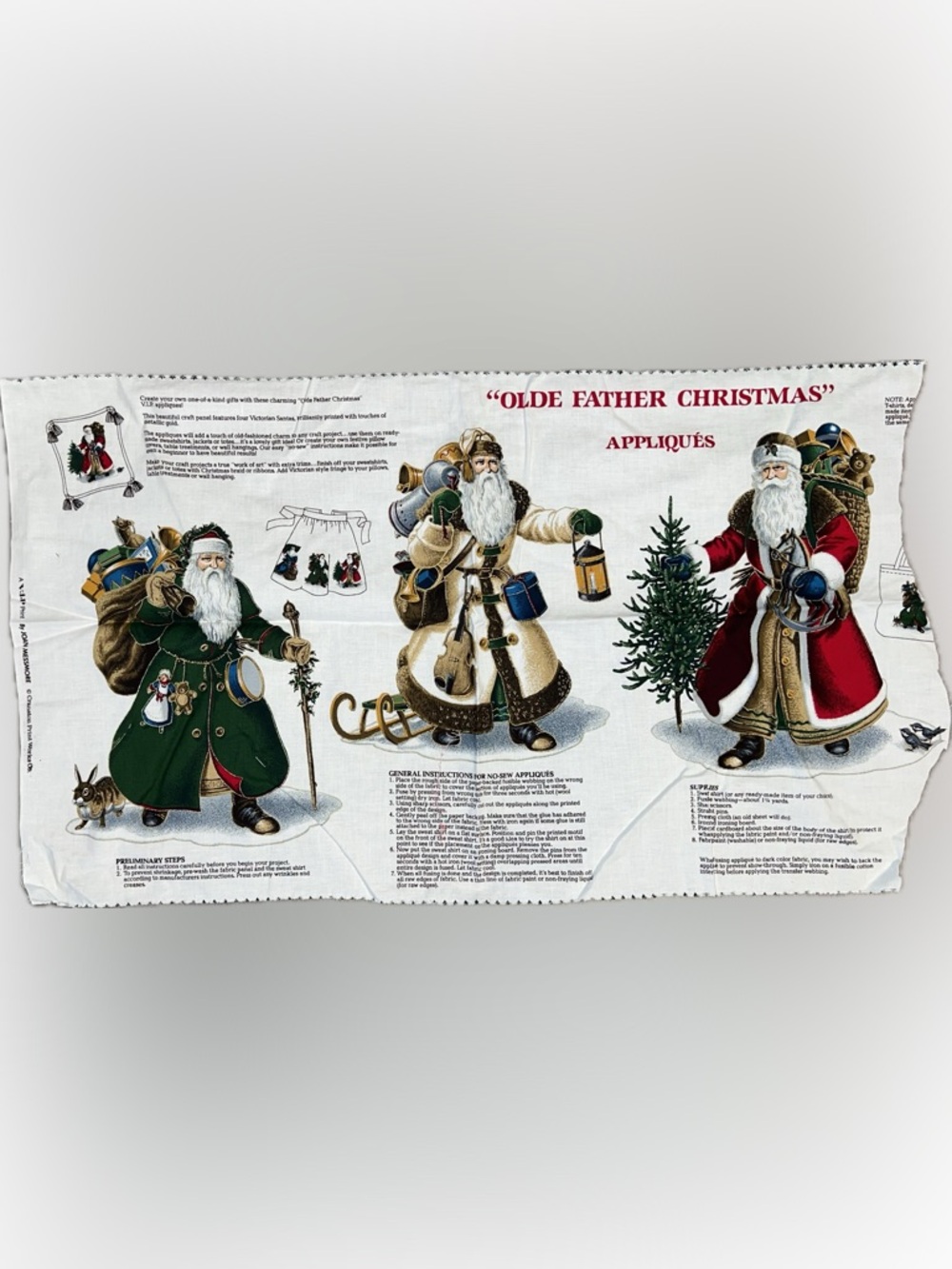💥 Olde Father Christmas Applique Fabric Panel 3 Old Fashioned Santa Claus